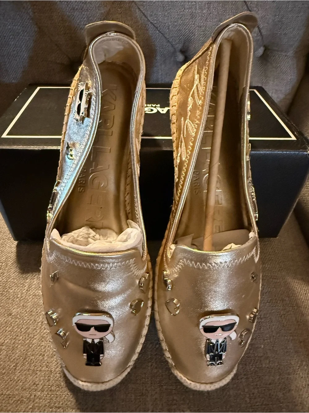 Karl Lagerfeld Metallic Gold Slip-On Espadrilles
